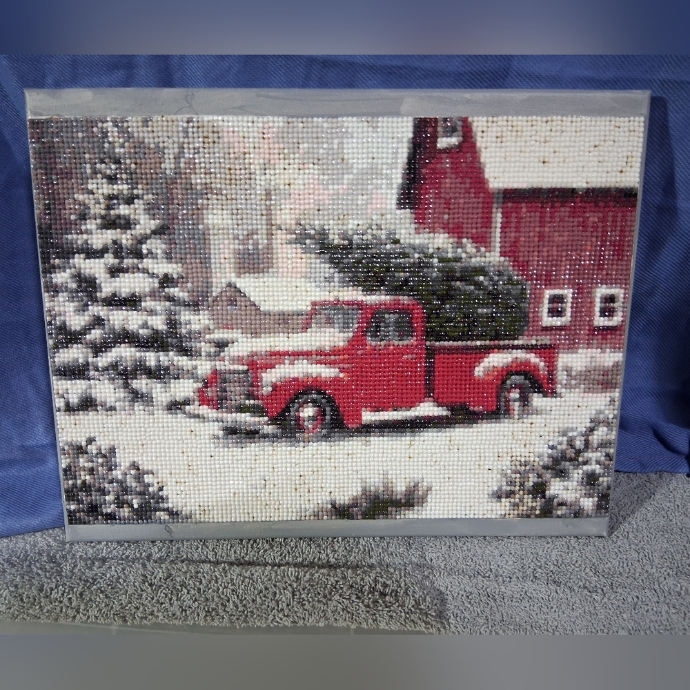 Red Truck Winter Scene Holiday Diamond Art
